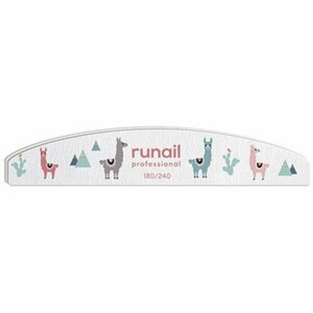 Runail Профессиональная пилка для ногтей "Ламы" (белая, полукруг, 180/240) №6645