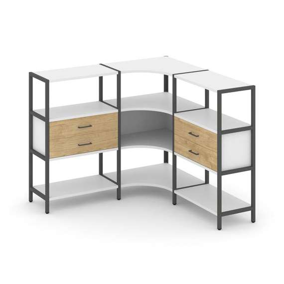 Shelf System Трехсекционный угловой стеллаж трехярусный с ящиками SN.STMU-331 Белый/Тиквуд Светлый/М