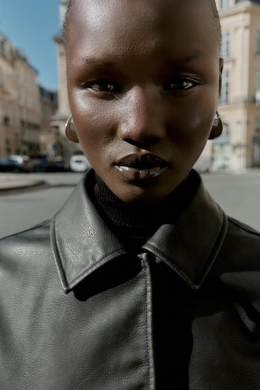 ZARA КУРТКА ИЗ ИСКУССТВЕННОЙ КОЖИ, ЧЕРНЫЙ