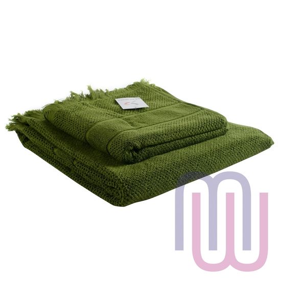 Полотенце банное, с декоративной бахромой. Цвет оливково-зеленый