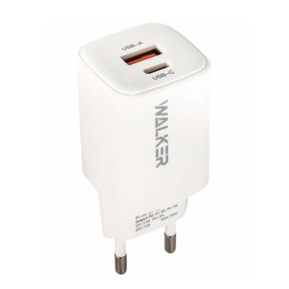 Сетевое зарядное устройство Walker WH-60,(3А) USB/Type-C, белый