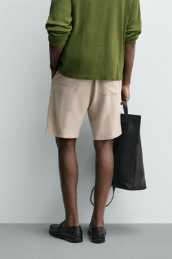 ZARA БЕРМУДЫ RELAXED FIT ИЗ ВИСКОЗЫ И ЛЬНА, СВЕТЛО-БЕЖЕВЫЙ