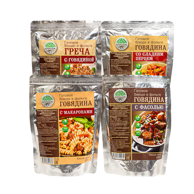 Готовое блюдо "Набор Говядина: Греча, Макароны, Фасоль, ПерецСл" 250г.(Кронидов) 4шт*250гр,1кг