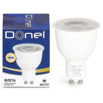 Donel, Светодиодная лампа 9Вт, MR16, 220В, GU10, 4000K, 675Лм, Ra>80, 60°, D50хH65мм, Серия: DN03
