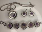 Комплект бижутерии подвеска, цепь, браслет, серьги Аметист Круг.(натуральный камень, бижутерный сплав)
