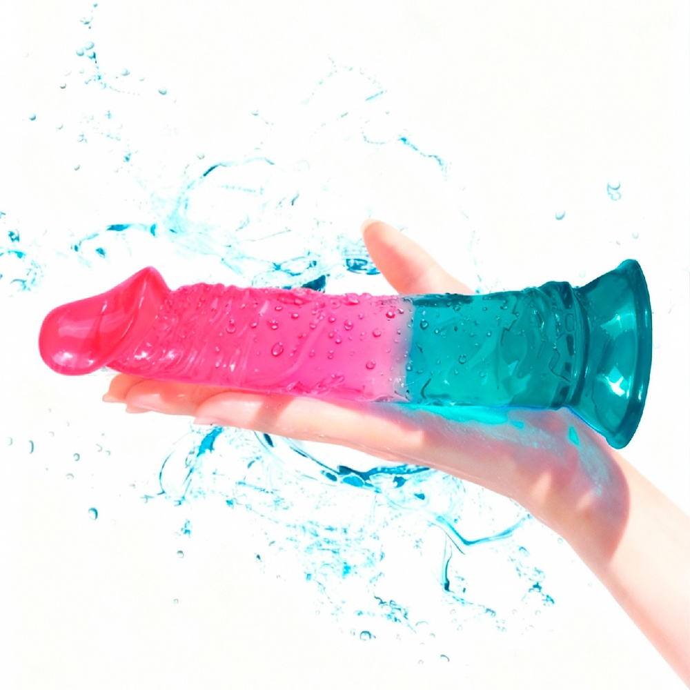 Фаллоимитатор реалистичный на присоске красный и голубой 19 см