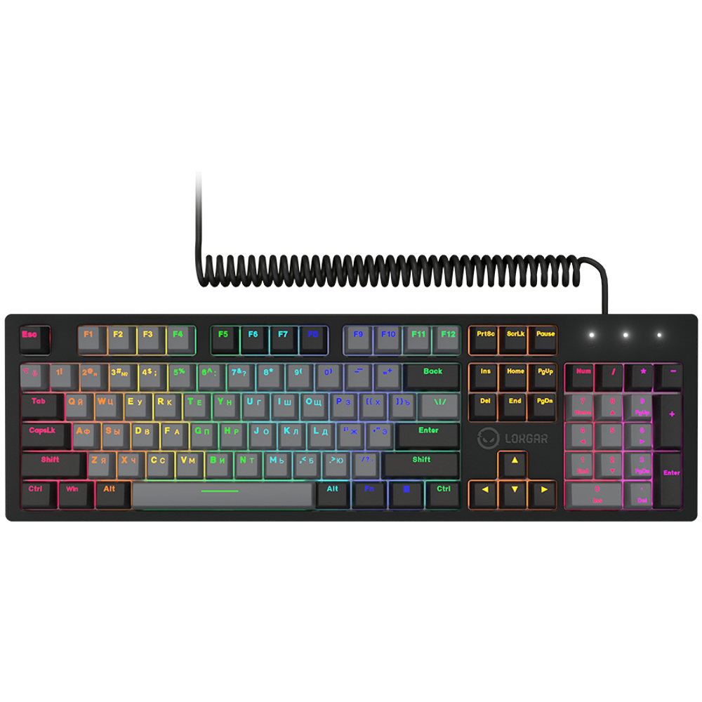 LORGAR Azar 514, Wired mechanical gaming keyboard, RGB backlight, 1680000 colour variations, 18 modes, keys number: 104, 50M clicks, linear dream switches, spring cable up to 3.4m, ABS plastic+metal, magnetic cover, 450*136*39mm, 1.17kg, black, EN+RU layout