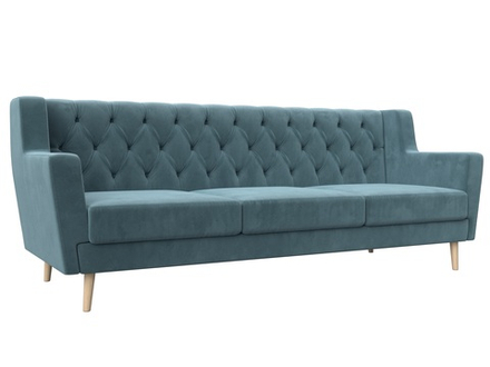 Диван кухонный прямой Брайтон 3 Люкс, SEVEN 113 бирюзовый, Велюр, 108965