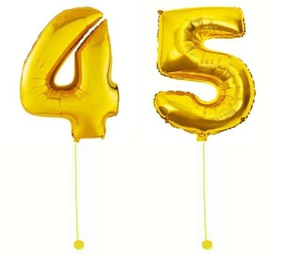 Шар-цифра 45 Золото Gold 102 см фольга с гелием на грузике