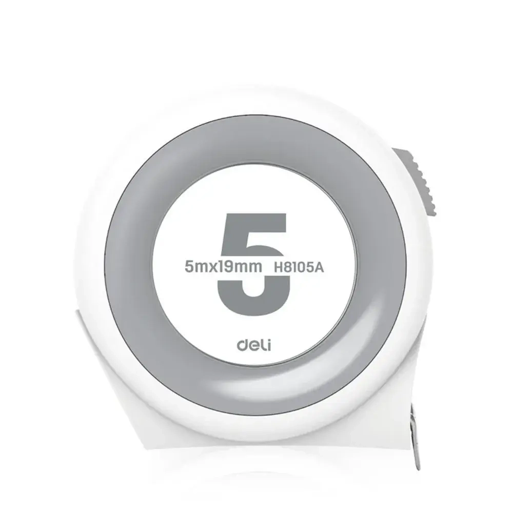Рулетка "Home Series White" Deli H8105A 5м х 19мм (Эксклюзивный дизайн, клипса, ремешок, подарочная упаковка)