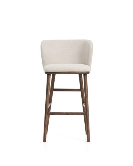 Барный стул Ciselia из бежевого шенилла с ножками из ясеня в отделке орех