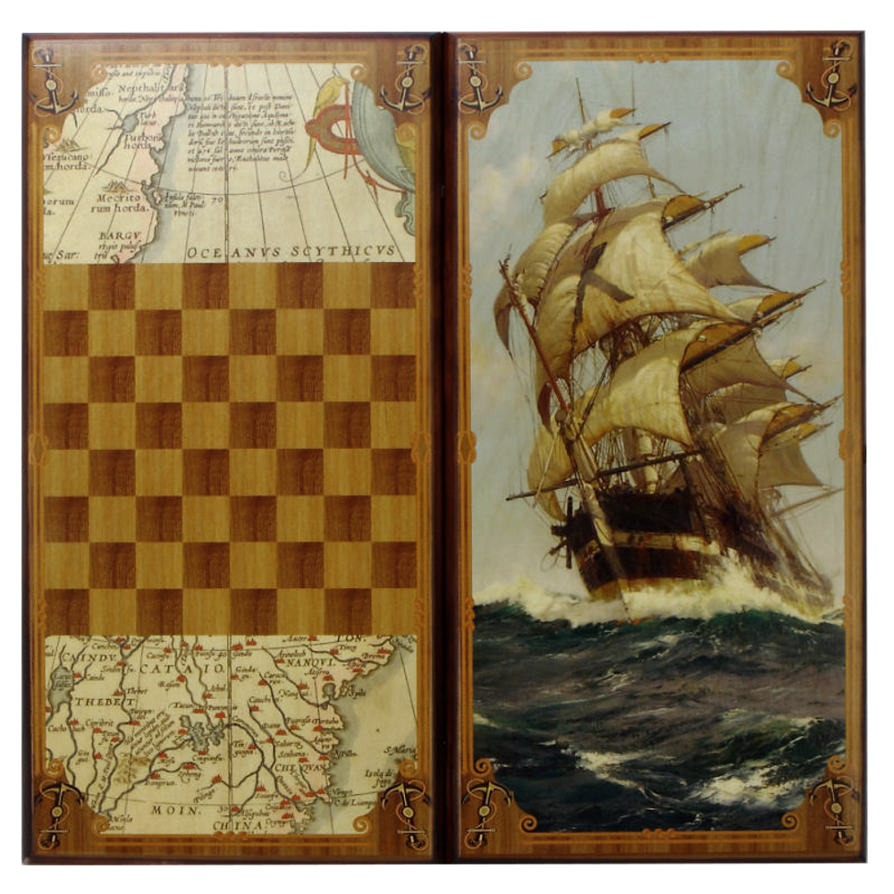 Нарды "Морские" в дер. коробе большие Арт. SA-MO-L