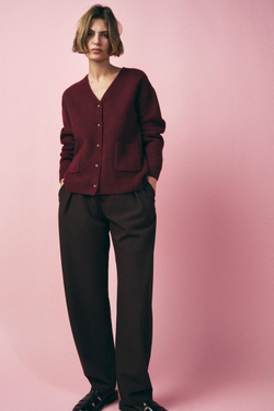 ZARA ОДНОТОННЫЙ КАРДИГАН, ТЕМНО-БОРДОВЫЙ