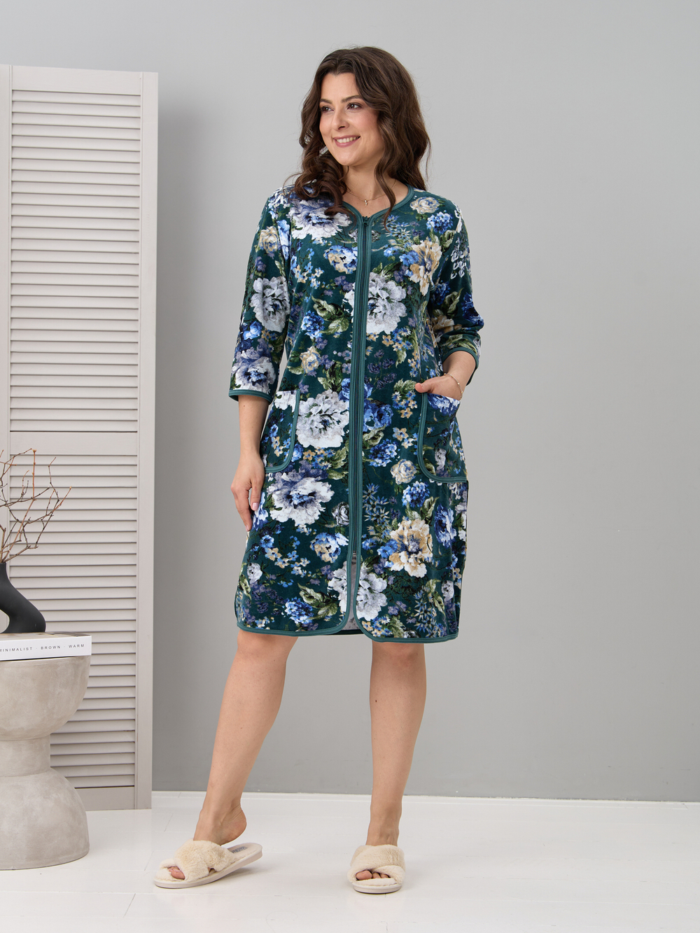 Халат Хвл-562/зеленый-цветущийсад