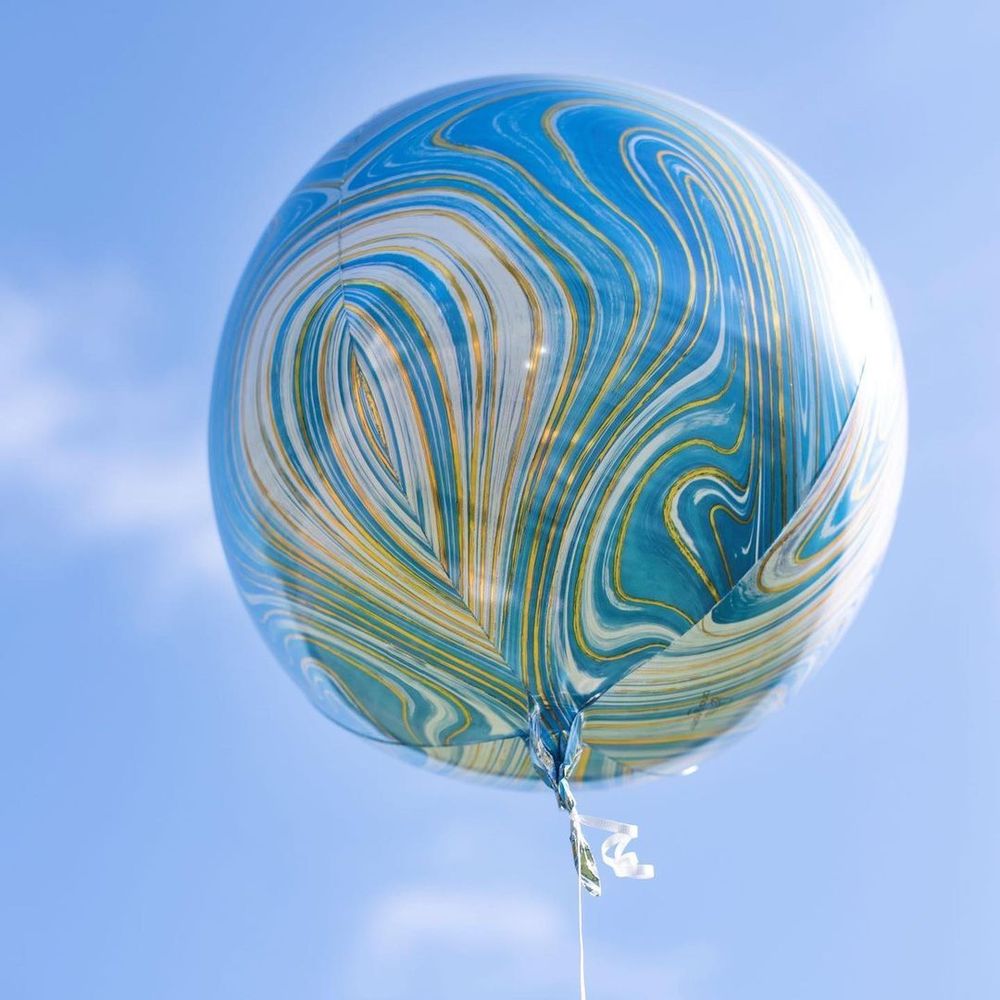 Шар 3D сфера, фольга, 15"/38 см, мрамор синий (AN) (БГ-19) 