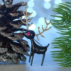 Брошь новогодняя "Олень" мультяшный, цвет чёрный в золоте