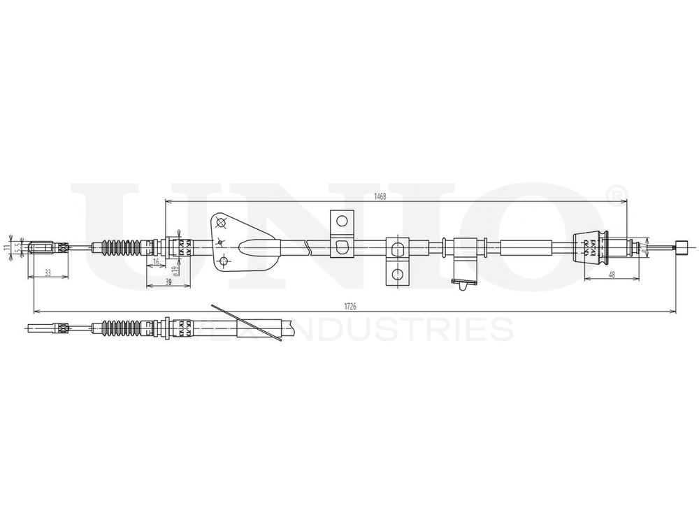 Трос стояночного тормоза левый UNIO CAB-60057