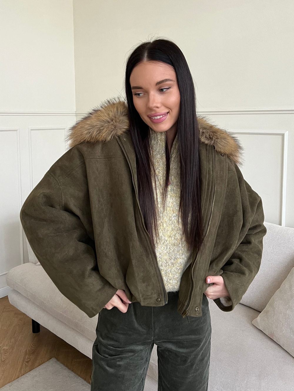 Парка замшевая зеленый