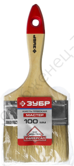 ЗУБР Универсал 100 мм, 4'' светлая натуральная щетина, деревянная ручка, Плоская кисть, МАСТЕР (4-01003-100)