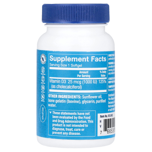 The Vitamin Shoppe, Витамин D3, 25 мкг (1000 МЕ), 100 мягких таблеток
