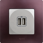 Розетка USB тип А / тип А 3000мА 15Вт - алюминий ETIKA Legrand