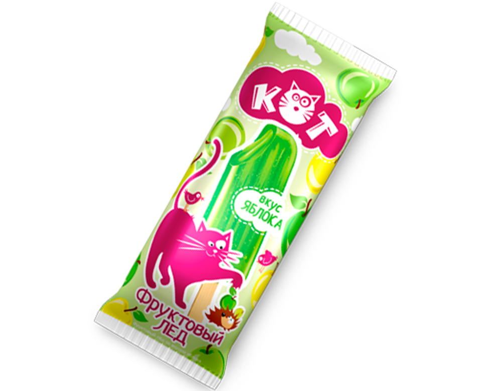 Фруктовый лёд КОТ со вкусом яблока, эскимо, 70г