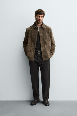 ZARA БРЮКИ STRAIGHT FIT ИЗ ТВИЛА, ЧЕРНЫЙ