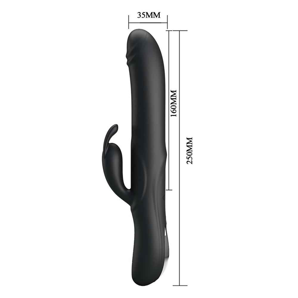 Черный вибратор-кролик 25см с вращением бусин Pretty Love Rabbit Vibrator Colin Black BI-014443