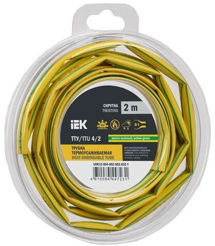 Трубка термоусадочная ТТУ нг-LS 4/2 желт./зел. (уп.2м) IEK UDR12-004-002-002-K52-T