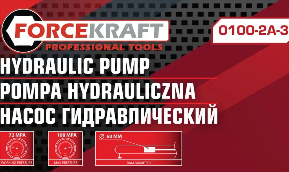 Насос гидравлический, 20т (объем масла - 0.6л, давление - 720-1080 bar ) FORCEKRAFT FK-0100-2A-3