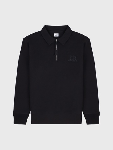 Свитшот на молнии C.P. Company Logo Diagonal Raised Fleece Half Zip Black