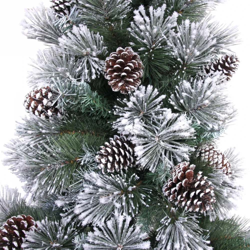 Ёлка «Царица леса» 180 см,ПВХ+леска, с белым напылением+шишки (698 веток) (SZ1017-180)