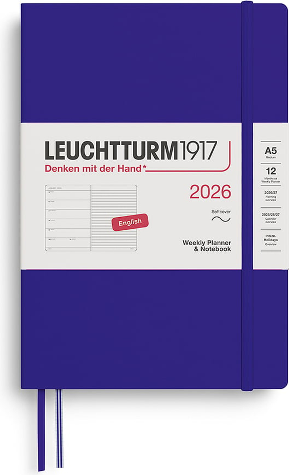 Блокнот Leuchtturm 1917, z notatnikiem 2026 EN, A5, в линейку, синий