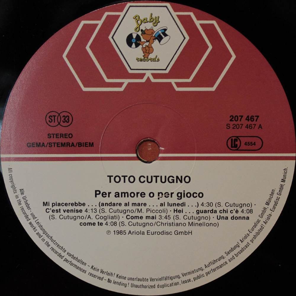 Toto Cutugno / Per Amore O Per Gioco (LP)