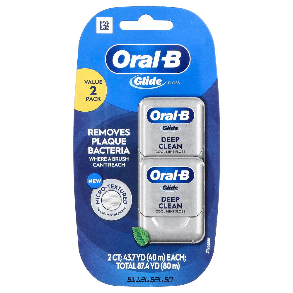 Oral-B, Glide, зубная нить для глубокого очищения, холодная мята, 2 шт. по 40 м (43,7 ярда)