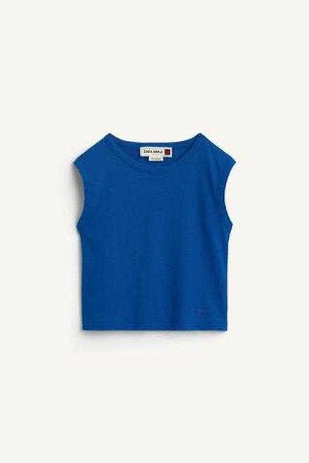 ZARA ТОП С КРУГЛЫМ ВЫРЕЗОМ, КОБАЛЬТОВЫЙ