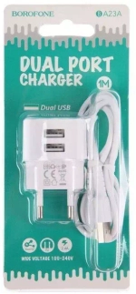 Зарядное сетевое с кабелем MicroUSB 1-метр 2.4А BOROFONE BA23A