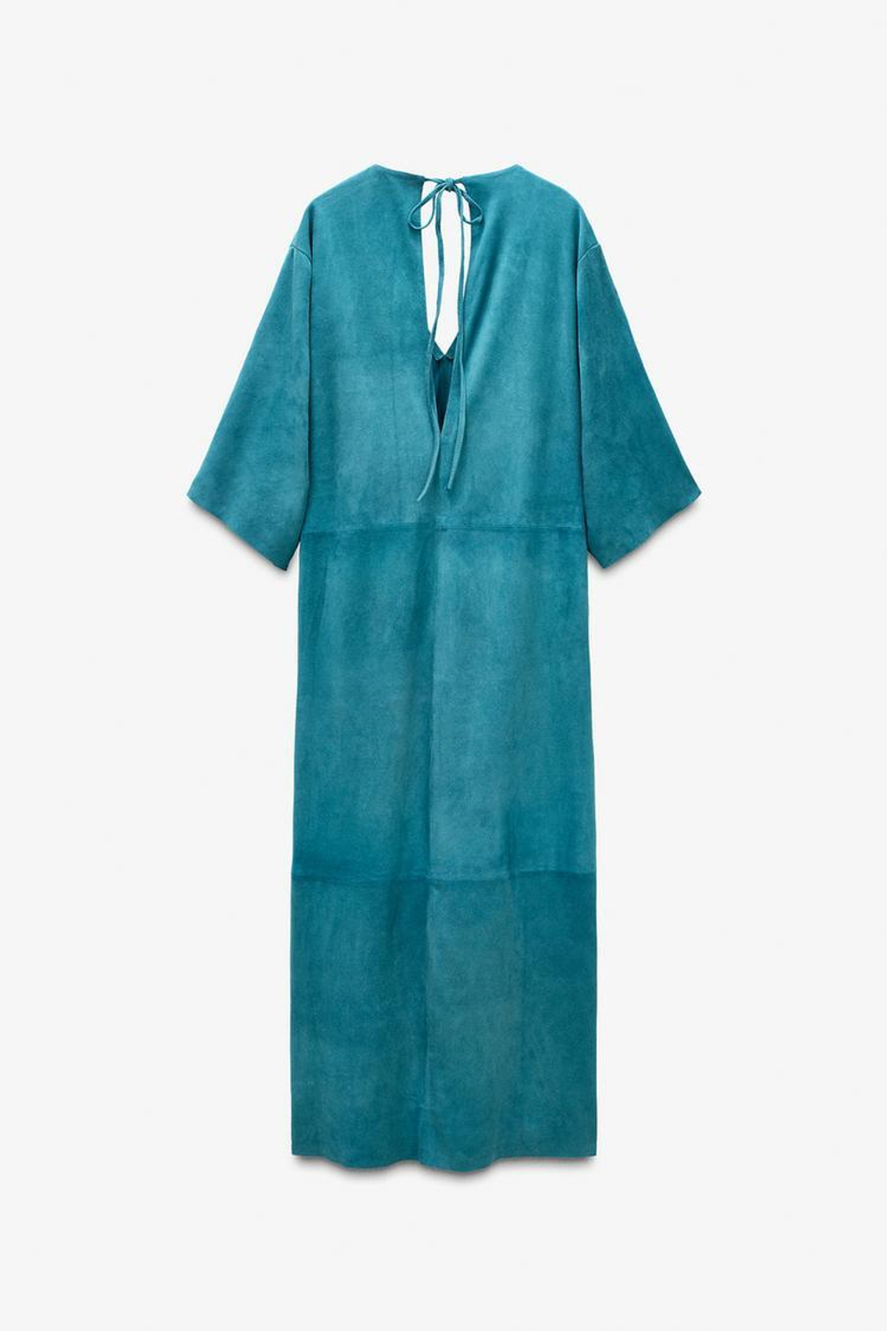 ZARA ДЛИННОЕ ПЛАТЬЕ-КАФТАН ИЗ ЗАМШИ, СИНИЙ