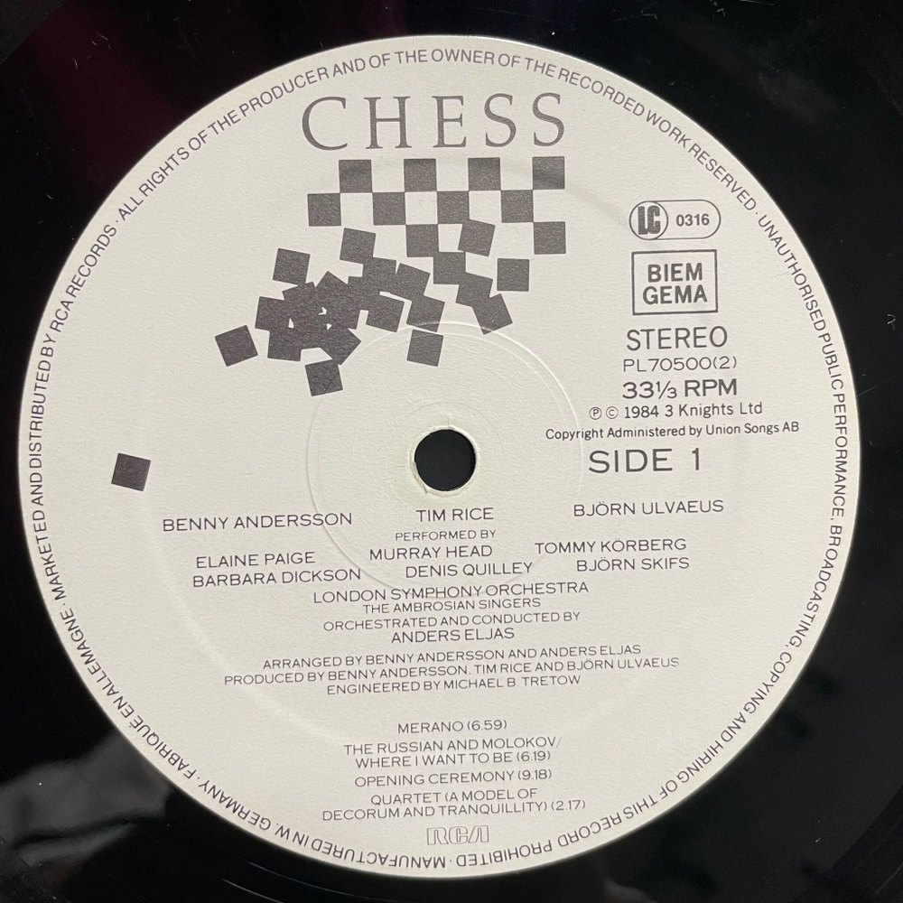 Винтажная виниловая пластинка LP Benny Andersson, Tim Rice, Bjorn Ulvaeus Chess Шахматы Мюзикл (Germany 1984)