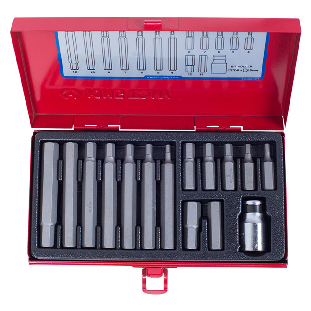 Набор вставок (бит) 10 мм, HEX, 4-12 мм, 15 предметов KING TONY 1015MQ