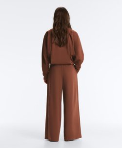 OYSHO Широкие брюки пике с высокой посадкой, кофейный