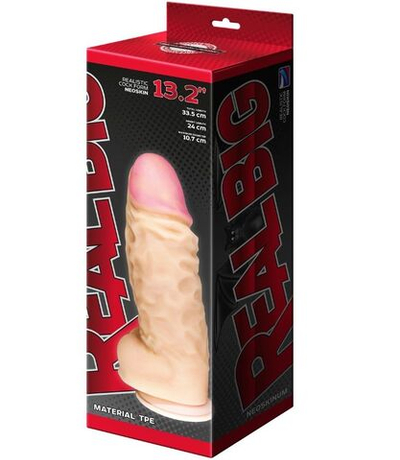 Телесный фаллоимитатор-супергигант с мошонкой на присоске - 33,5 см. (Цвет: телесный)