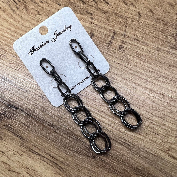 Серьги "Цепи" плетение якорное 3 звена плетение двойное панцирное ребристое 4 звена металл графитовый 6,5 см