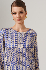 23137 Блузка женская (бежево-васильковый принт)