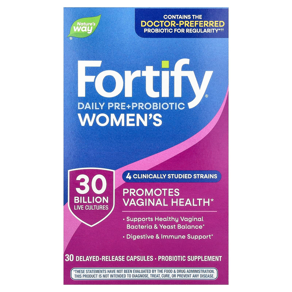 Nature's Way, Fortify®, ежедневные пребиотики и пробиотики для женщин, 30 миллиардов КОЕ, 30 капсул с отсроченным высвобождением
