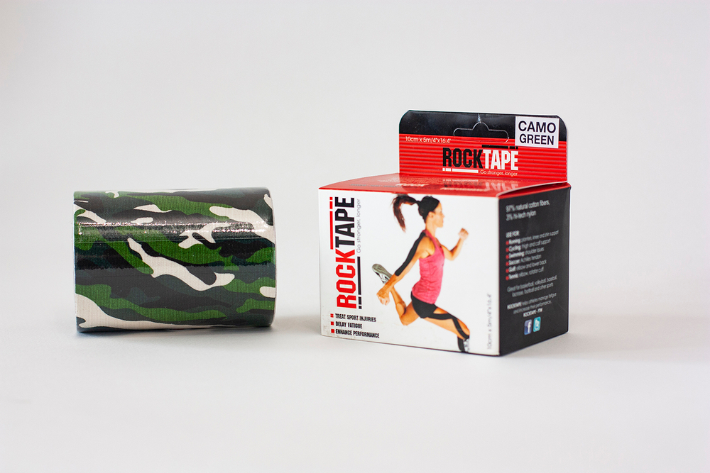 RockTape Кинезиотейп Mini Big Daddy, 10см x 5м, зеленый камуфляж (CAMO GREEN)