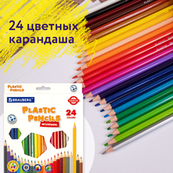 Карандаши цветные BRAUBERG PREMIUM, 24 цвета, пластиковые, шестигранные, грифель 3 мм, 181668