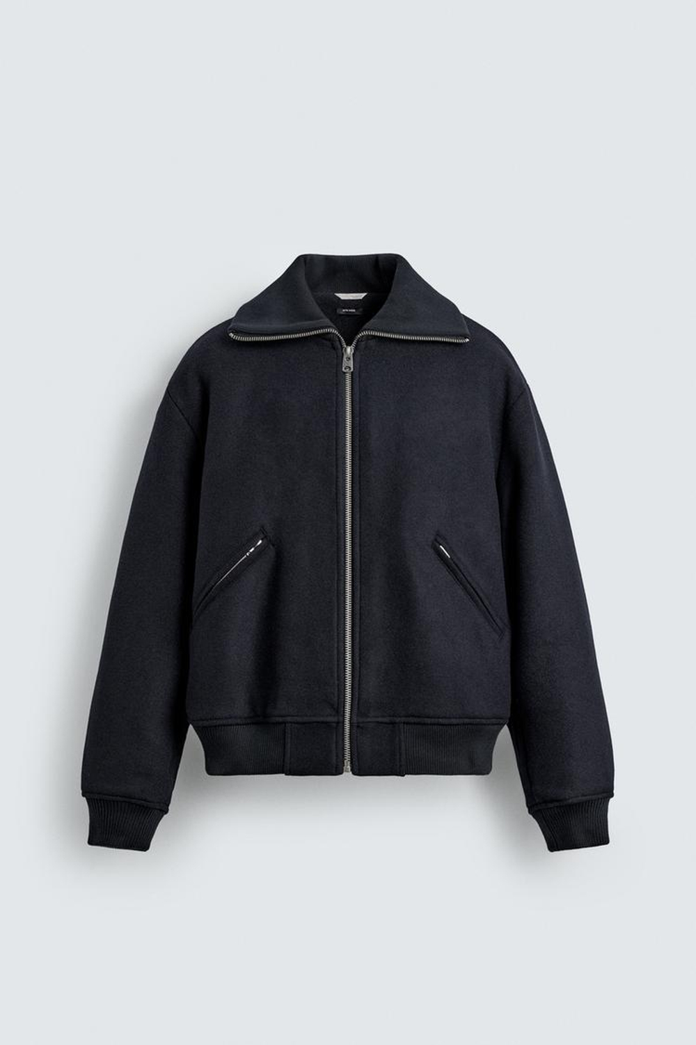 ZARA СТЕГАНАЯ КУРТКА С ВОРОТНИКОМ В РУБЧИК, МОРСКОЙ СИНИЙ