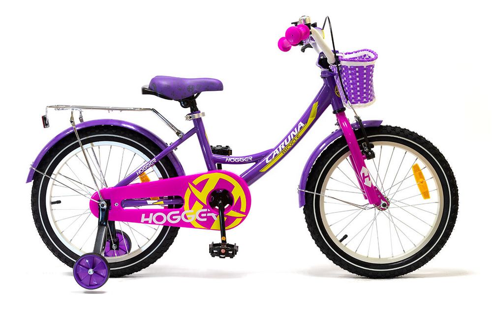 Велосипед 18 HOGGER CARUNA рама сталь ручной и ножной тормоз доп.колеса перед. корзина багажник пурпурный