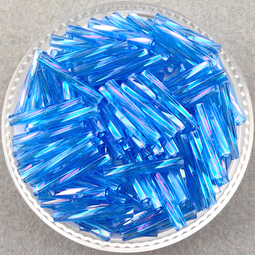 Стеклярус Miyuki Twisted Bugle, цвет #0261 (синий, прозрачный радужный)